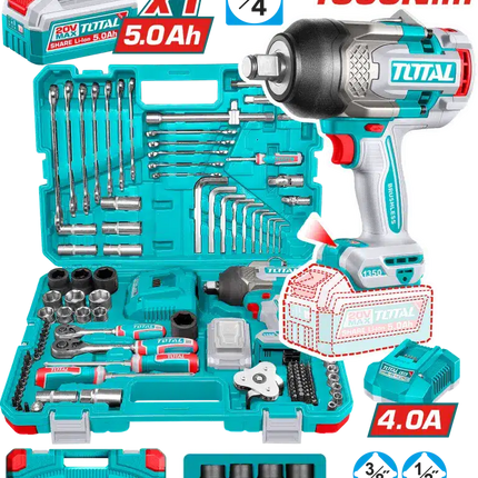 THKTHP31262Total Toolsمجموعة مفك التأثير 20V 1350NM من توتال 126 قطعة أدوات متكاملة