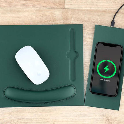 ITWC 1107Toolmart GiftsDOBERAN - @memorii 10W Wireless Charger PU Mouse Pad - Dark Green