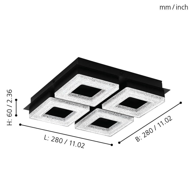 مصباح حائط أو سقف EGLO Fradelo 1 LED 99326 بهيكل معدني أسود وزجاج كريستالي شفاف