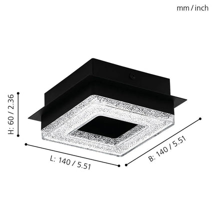 مصباح حائط أو سقف EGLO Fradelo 1 LED 99324 بهيكل فولاذي أسود وزجاج كريستالي شفاف