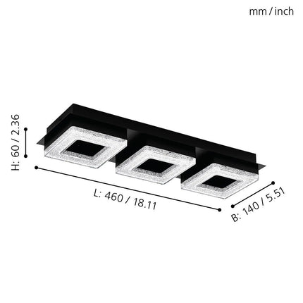 مصباح حائط أو سقف EGLO Fradelo 1 LED 99325 بهيكل معدني أسود وتصميم كريستالي شفاف