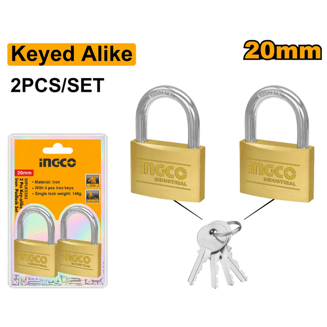 INGCO Brass Padlock Set 20mm