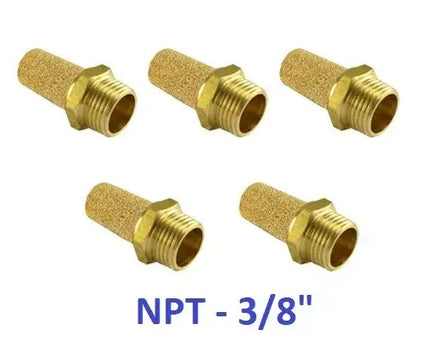 Brass Silencer Connector 3/8" NPT Pneumatic Exhaust Muffler Filter - Pack of 5
