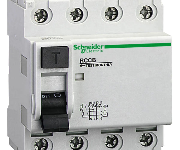 Produktbild von Schneider Electric RCCB_IID 4P 40A 100mA Typ AC – Fehlerstromschutz Mit Drucktaste, Weiß