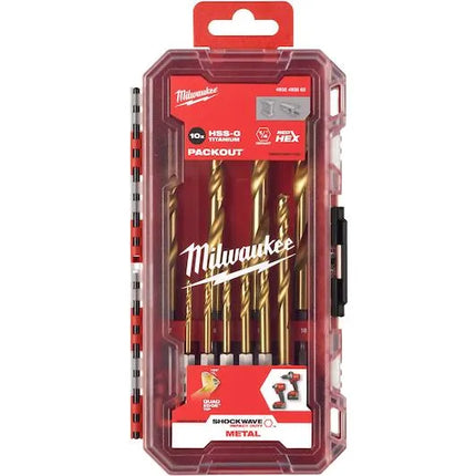 Milwaukee Shockwave Red Hex HSS‑TiN Metal Drill Bit Set 10pc