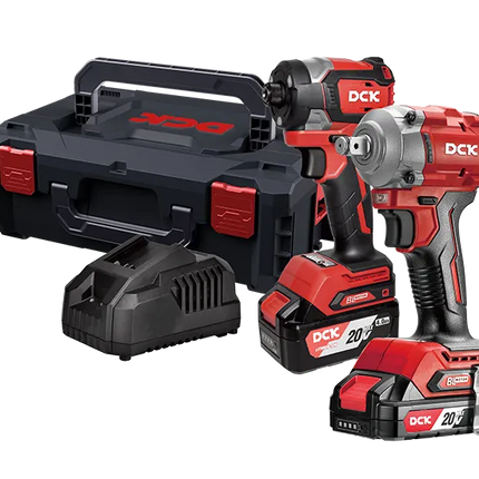 KDKIT29(TYPE EK) | بكج دريل لقمة 358 نيوتن + دريل امباكت 208 نيوتن مع بطاريتين 4 امبير وشاحن سريع جدا مع علبة بوكس ضد الكسر