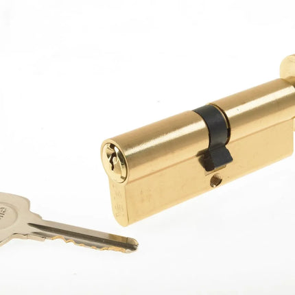 Yale Double Euro Cylinder Key + Turn Knob 70mm Polished Brass