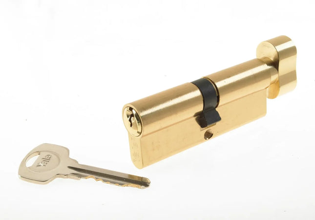 Yale Double Euro Cylinder Key + Turn Knob 70mm Polished Brass
