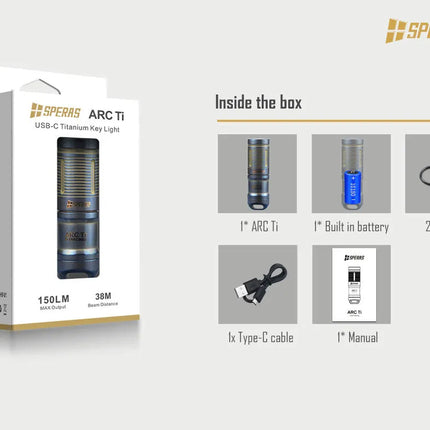 كشاف يدوي 150 لومن سبيراس ARC Ti تيتانيوم USB‑C
