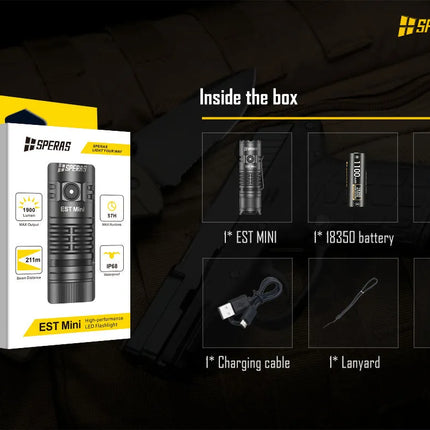 كشاف سبيراس 1900 لومن USB‑C تكتيكي | EST Mini