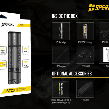 كشاف تكتيكي EDC سبيراس 1300 لومن | ST20