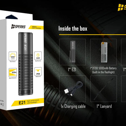 كشاف سبيراس 2000 لومن USB‑C قابل لاعادة الشحن | E21