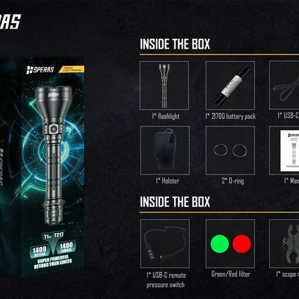 كشاف صيد / بحث بطارية 21700 سبيراس 1400 لومن | T217