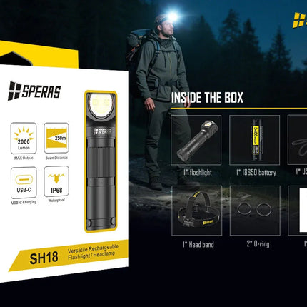 كشاف رأس 2000 لومن بزاوية قائمة مع ضوء أحمر سبيراس | SH18