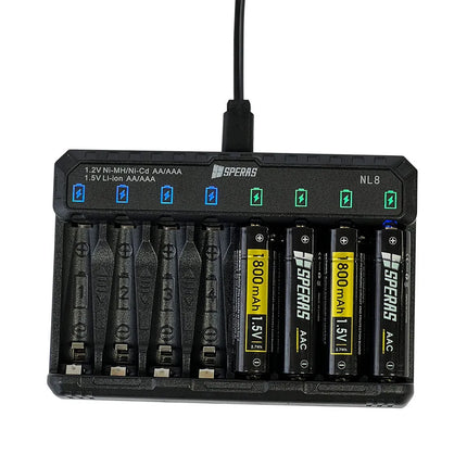 شاحن لبطاريات AA و AAA بجهد 1.2V / 1.5V بأنظمة متعددة سبيراس | NL8