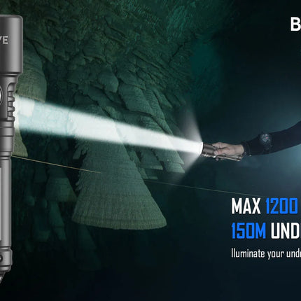 كشاف الغوص سبيراس BluDive بقدرة 1200 لومن مقاوم للماء حتى 150 م مع زر جانبي | BD20