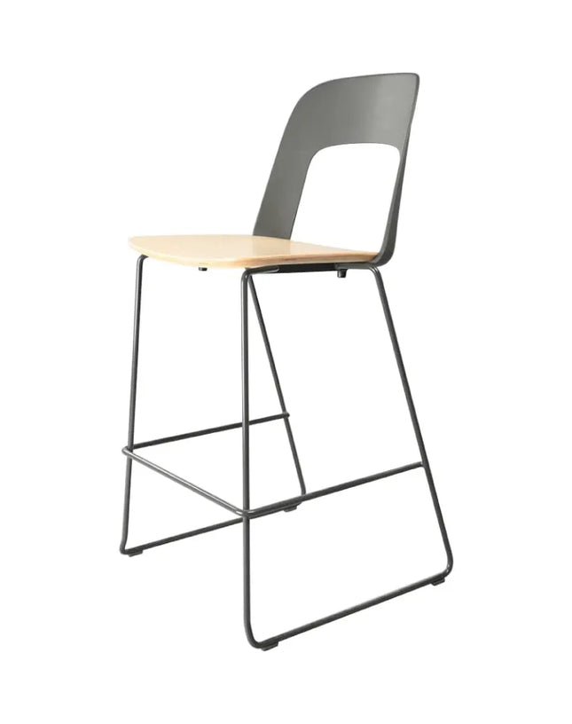 HIGHMOON Solo High Stool Chair | Stackable Solid Wood Barstool with Metal Legs