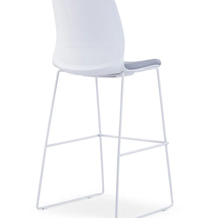 HIGHMOON EMS Bar Stool Chair | White Plastic Back with Grey Fabric Seat