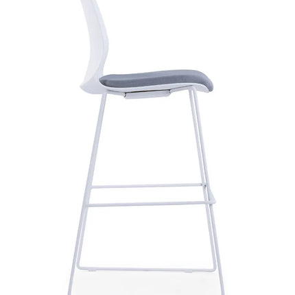 HIGHMOON EMS Bar Stool Chair | White Plastic Back with Grey Fabric Seat