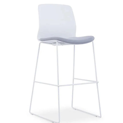 HIGHMOON EMS Bar Stool Chair | White Plastic Back with Grey Fabric Seat