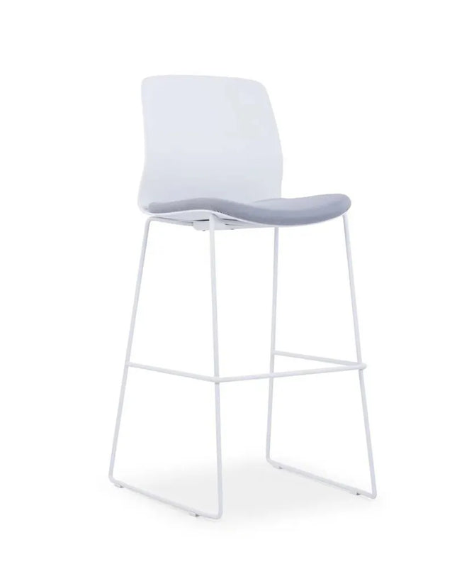 HIGHMOON EMS Bar Stool Chair | White Plastic Back with Grey Fabric Seat