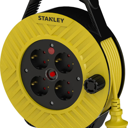 Stanley 10M 3x1.5 Copper Cable Treaded 4-Socket Reel , SXECFK2PBOE