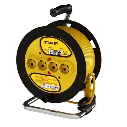 Stanley 50M Cable Reel IP20 F-Type 3x1.5mm² with 4 Sockets , SXECFL2QBXE