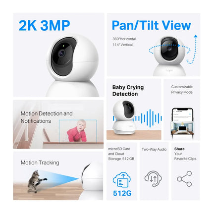 TP-Link Tapo Pan/Tilt Home Security Wi-Fi Camera 2K Night Vision , C210