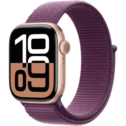 Apple Watch Series 10 GPS Rose Gold Aluminium Case | Plum Sport Loop