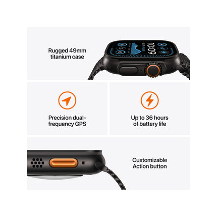 ساعة أبل ووتش ألترا 2 GPS + خلوي 49 مم هيكل تيتانيوم أسود | سوار أوشن أسود