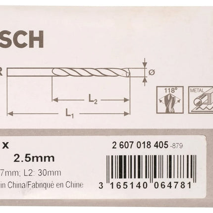 Bosch HSS-R Metal Drill Bit Set 2.5x30mm 10 Pcs , 2607018405