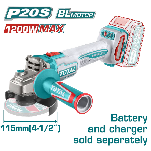 Total Cordless Angle Grinder 20V 115mm | TAGLI221153