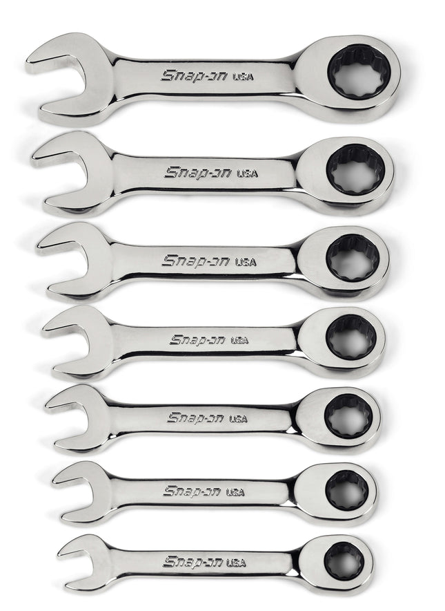 OXKRM707Snap-Onمجموعة 7 قطع مفاتيح ربط مركبة ذات تروس 12 نقطة متري فلانك درايف بزاوية 0° قصيرة