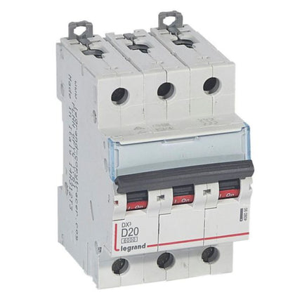 408090Legrandقاطع دائرة ليجراند MCB DX3 6000A ثلاثي الأقطاب 20A منحنى D