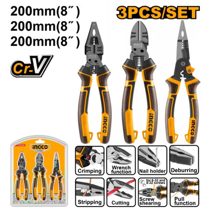 HKMPS2831INGCOمجموعة الكماشات والزردية INGCO HKMPS2831 ثلاث قطع 8 بوصة Cr-V