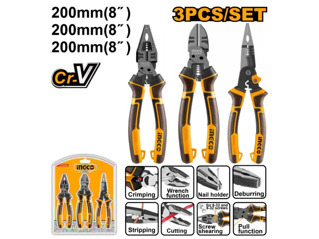 HKMPS2831INGCOمجموعة الكماشات والزردية INGCO HKMPS2831 ثلاث قطع 8 بوصة Cr-V