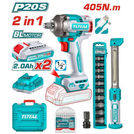 TOSLI23056Total Toolsمجموعة أدوات كوردليس 2 قطعة 20 فولت مع مفتاح التأثير