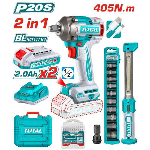 TOSLI23056Total Toolsمجموعة أدوات كوردليس 2 قطعة 20 فولت مع مفتاح التأثير