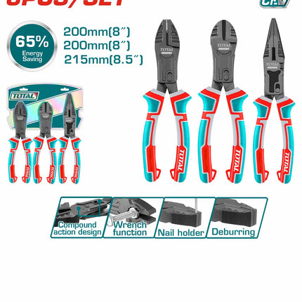 THT2CK231STotal Toolsمجموعة كماشات بحركة مركبة 3 قطع THT2CK231S