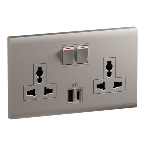 MEC33082CHLegrandمنفذ Obria ثنائي 16A متعدد المعايير مع USB Type A+C 15W لون شمبانيا