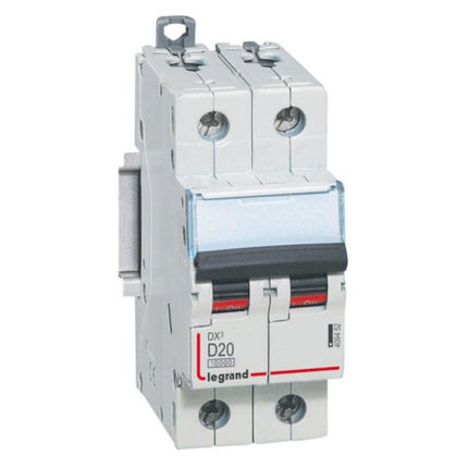 409452Legrandقاطع دائرة ليغراند DX3 MCB ثنائي القطب 20A منحنى D سعة 10kA
