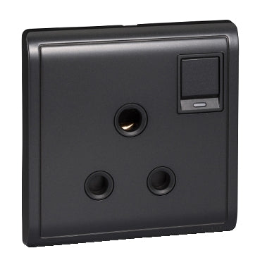 Schneider Electric,E8215_15N_MB_G1,15A 250V 1 Gang 3 Round Pin Switched Socket with Neon, Matt Black