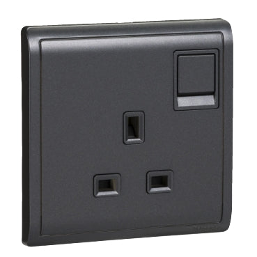 Schneider Electric,E8215_MB_G1,13A 250V 1Gang switched socket ,Matt Black