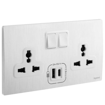 281123BALegrandملليا سينسز منفذ مقبس متعدد المعايير بمنفذي شحن USB من نوع A و C