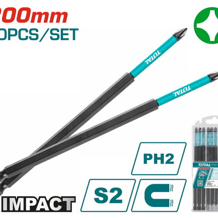 TACIM16PH285Total Toolsمجموعة بتات مفك براغي التأثير TOTAL PH2 200 ملم 10 قطع
