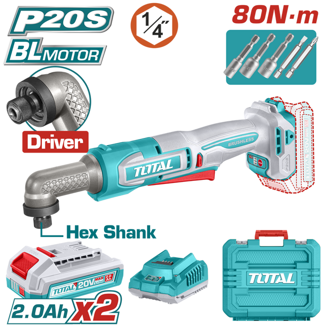 TAIRLI208Total Toolsمفك براغي الزاوية اللاسلكي TOTAL 20V بدون فرش 80Nm