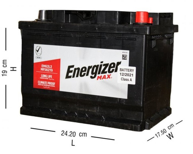 بطاريات انرجايزر,EM62L2H-MF56219,Car Battery-80 Amps High Reverse Left | بطارية سيارة ٨٠ آمبير يسار