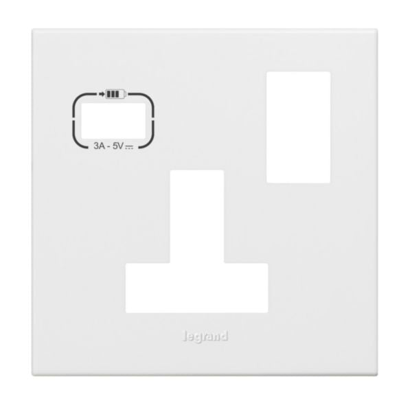 575111ALegrandلوحة Legrand بمقبس واحد BS 13A مع مفتاح وUSB أبيض