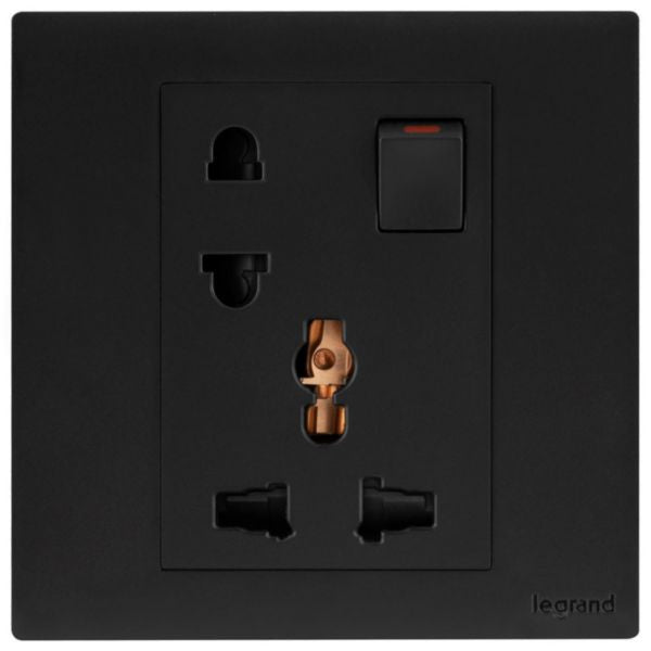 MEC32053BLLegrandمقبس أوبريا أحادي 16A متعدد المعايير يورو-أمريكي مع مفتاح مات أسود