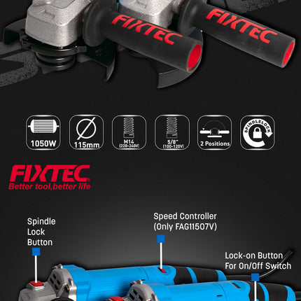 FAG11507VFixtecمطحنة زاوية FIXTEC 1050W 4.5 بوصة بسرعة متغيرة FAG11507V